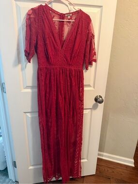 Red lace maxi dress